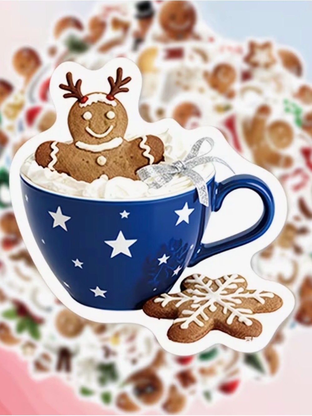 50 Holiday Gingerbread Cookies in Mugs Stickers Christmas Cocoa Coffee Baking - Picture 6 of 16